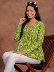 Verdant Bloom Green Floral Cotton Top