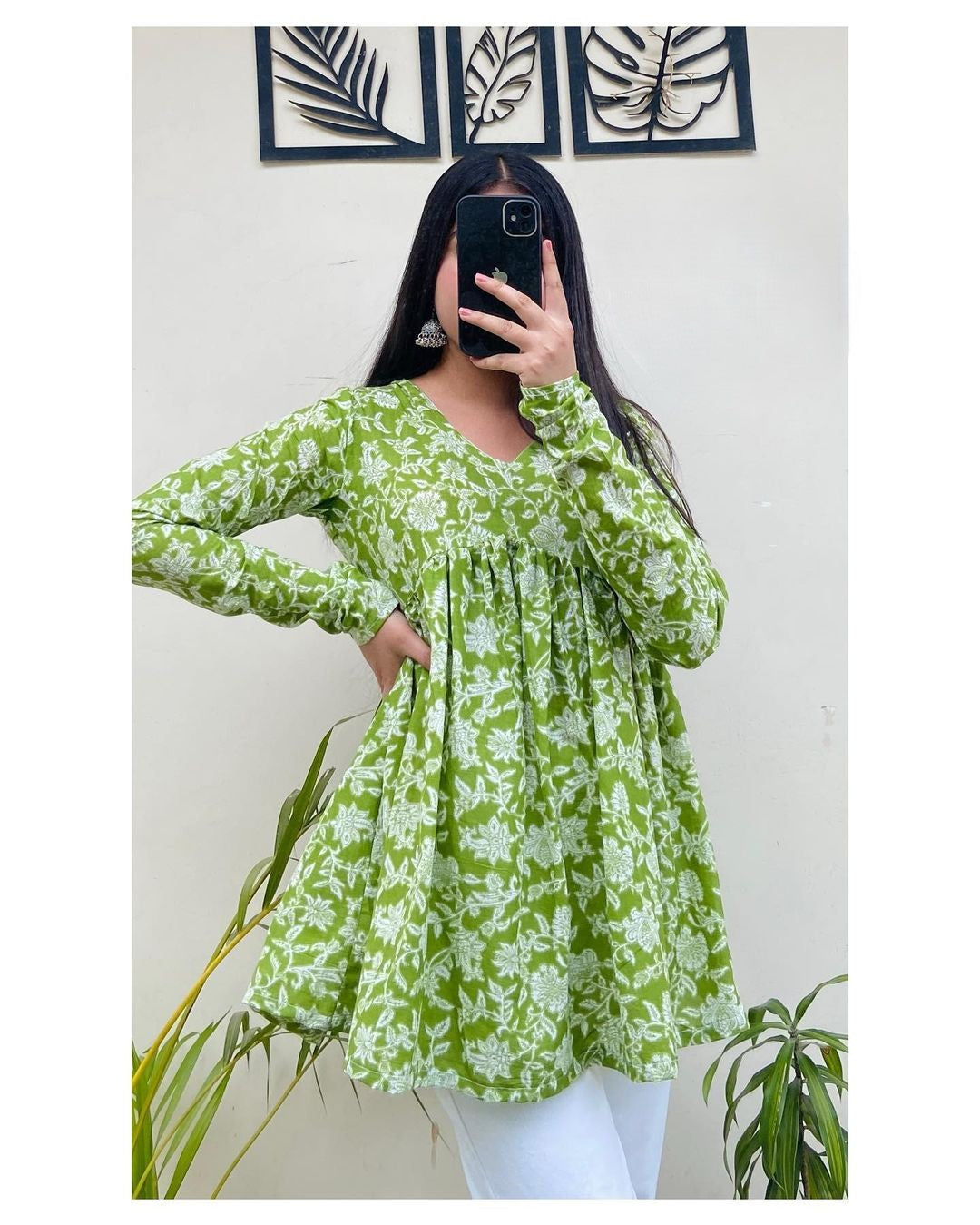 Verdant Bloom Green Floral Cotton Top
