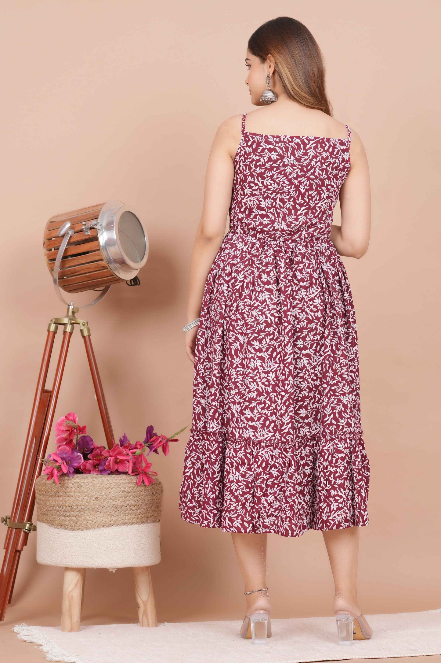 Sleeveless Long Rayon Mexi Floral Printed Dress