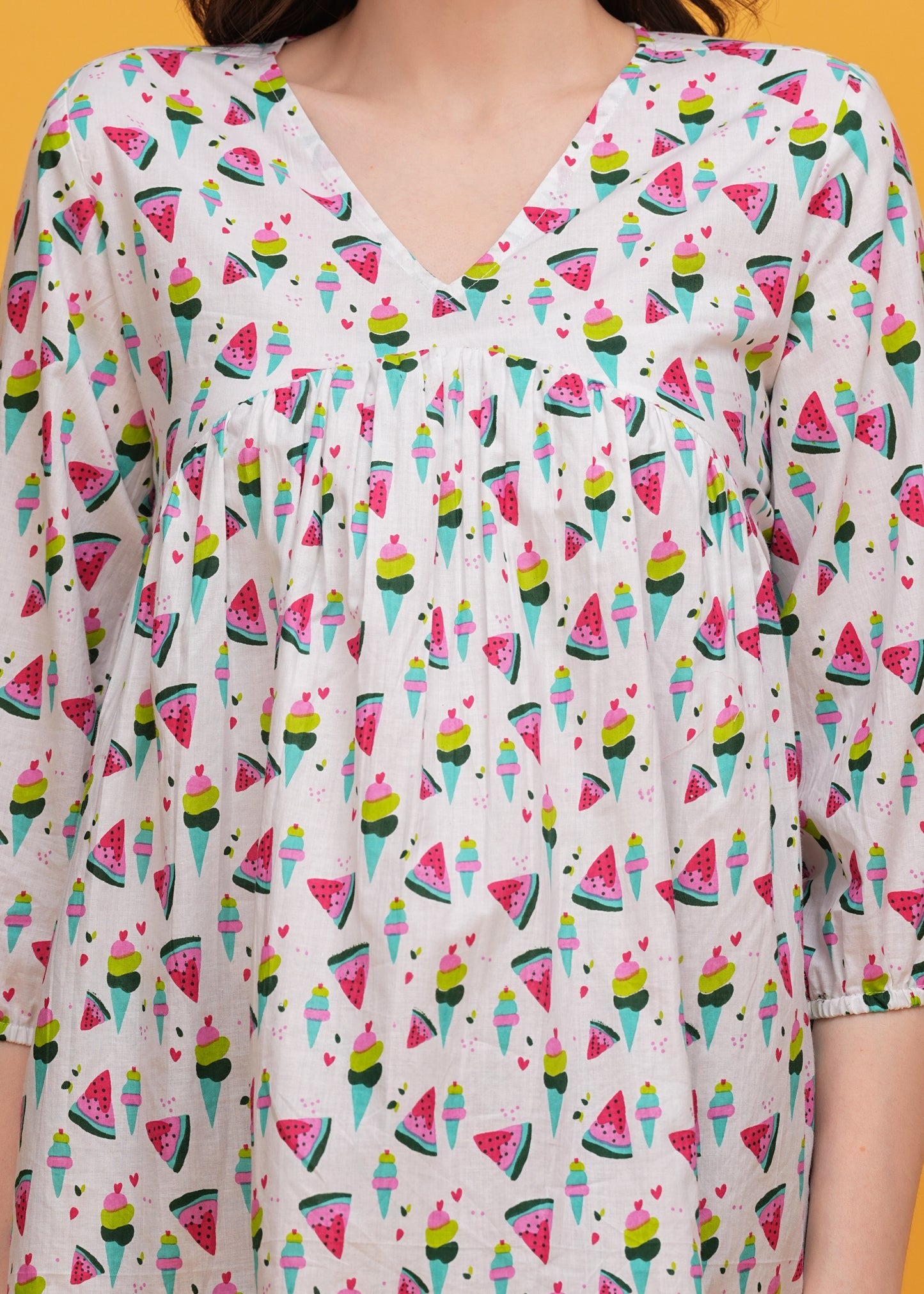Summer Pop White Geometric Cotton Top