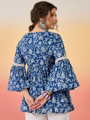 Indigo Bloom Flared Boho Top