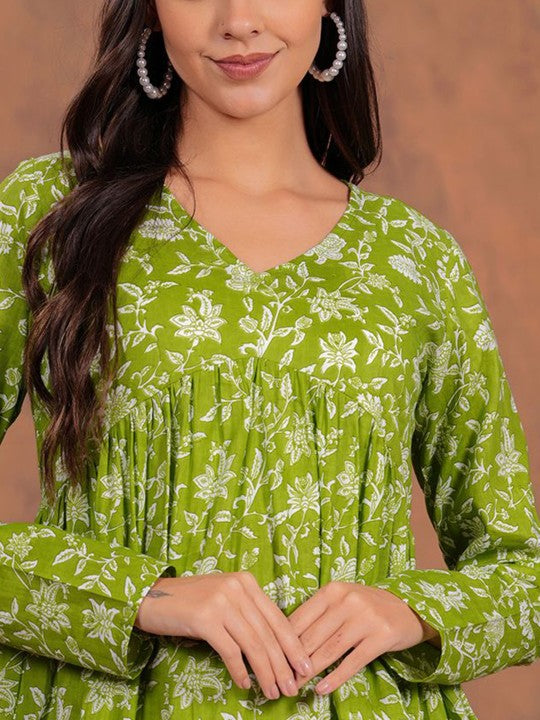 Verdant Bloom Green Floral Cotton Top