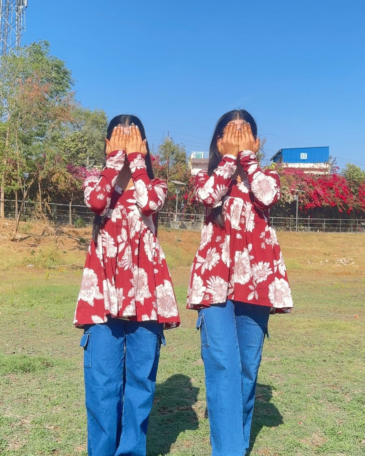Maroon Bold Bloom Flare Top