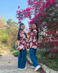 Maroon Bold Bloom Flare Top