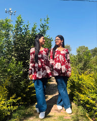Maroon Bold Bloom Flare Top