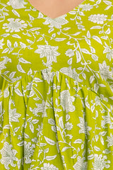 Lime Green White Floral Printed Ethnic Co-ord Set
