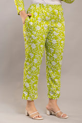Lime Green White Floral Printed Ethnic Co-ord Set