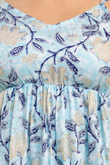 Sky Blue White & Navy Floral Printed Western Co-ord Set
