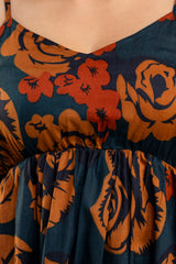 Dark Teal Sleeveless Floral Cotton Top