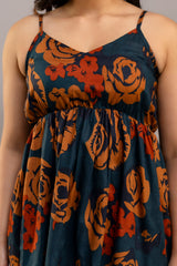 Dark Teal Sleeveless Floral Cotton Top