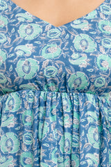 Blue Paisley Garden Cotton Straight-Leg Pants
