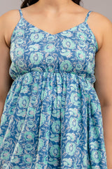 Blue Paisley Garden Cotton Sleeveless Flared Top