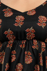 Black Floral Printed Co-ord Set – Cotton Sleeveless Top & Matching Pants