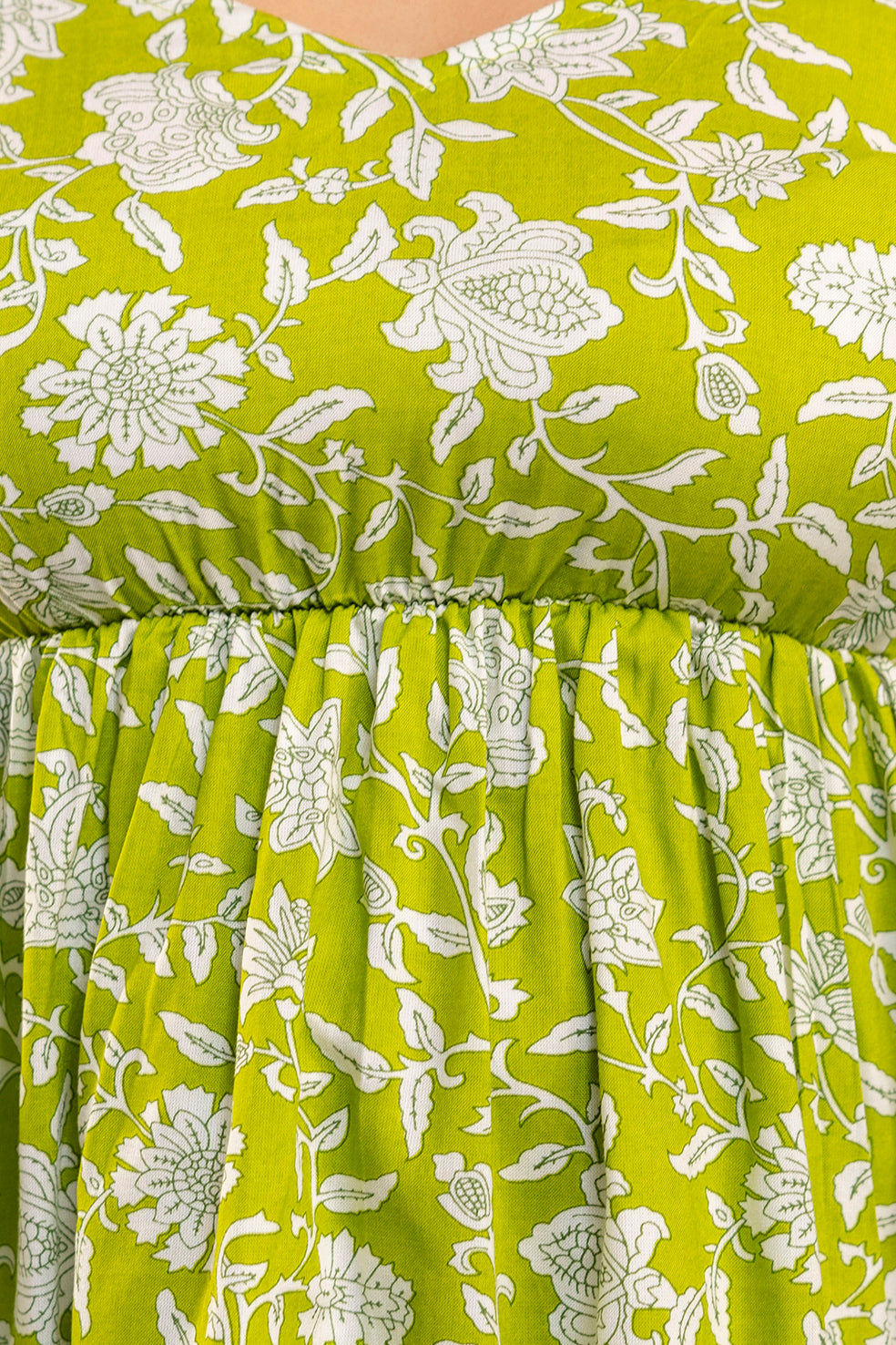 Lime Green Sleeveless Cotton Top – Floral Print with Spaghetti Straps