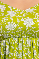Lime Green Cotton Co-Ord Set – Floral Print Long Sleeve Top & Pants