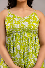 Lime Green Cotton Co-Ord Set – Floral Print Long Sleeve Top & Pants