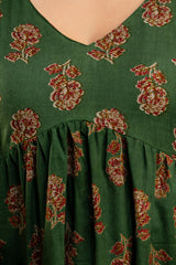 Dark Green Cotton Co-Ord Set – Long Sleeve Floral Top & Pants