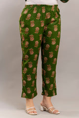 Dark Green Cotton Co-Ord Set – Long Sleeve Floral Top & Pants