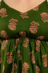 Dark Green Cotton Sleeveless Co-Ord Set – Floral Top & Pants