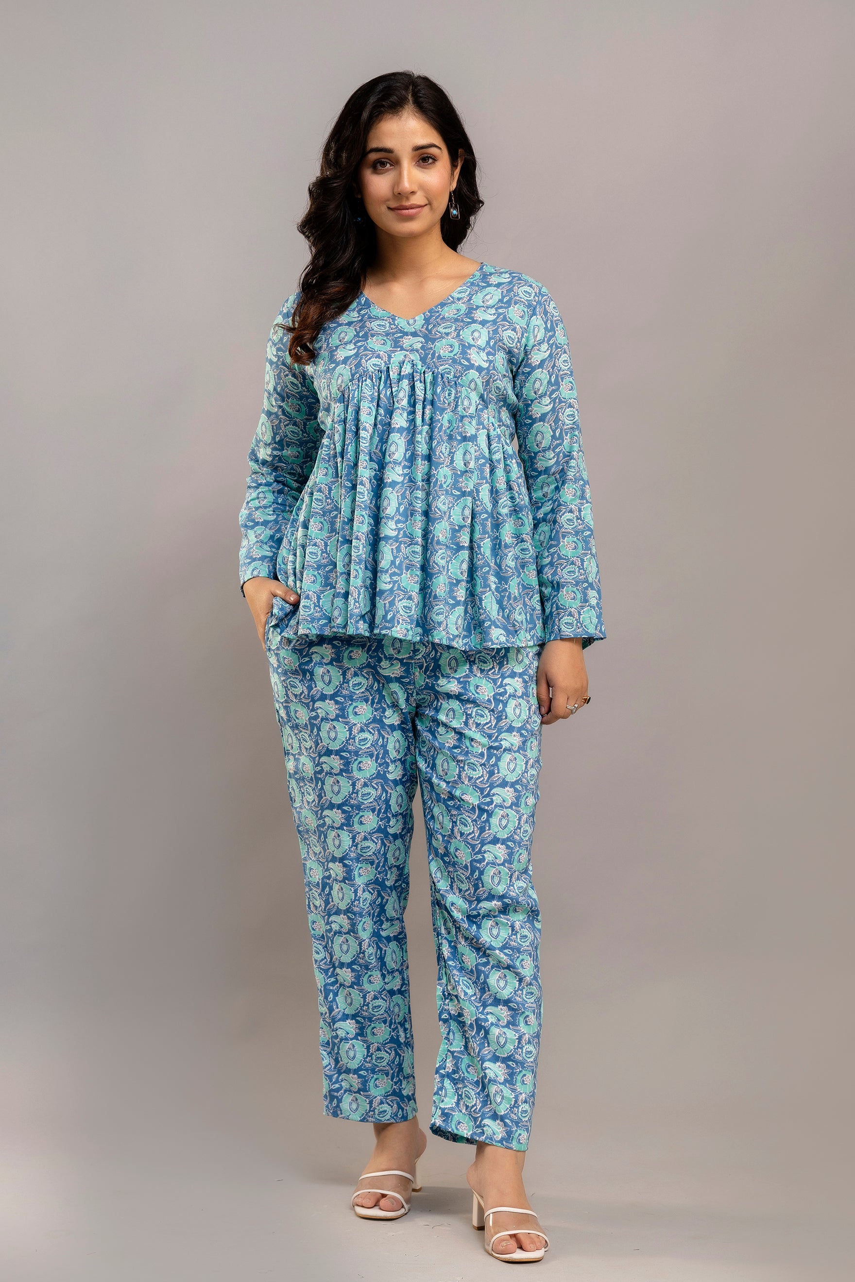Floral Printed Co-Ord in Light Blue