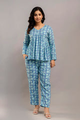 Floral Printed Co-Ord in Light Blue