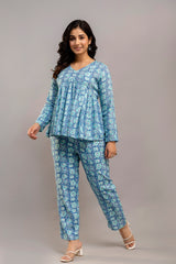 Floral Printed Co-Ord in Light Blue
