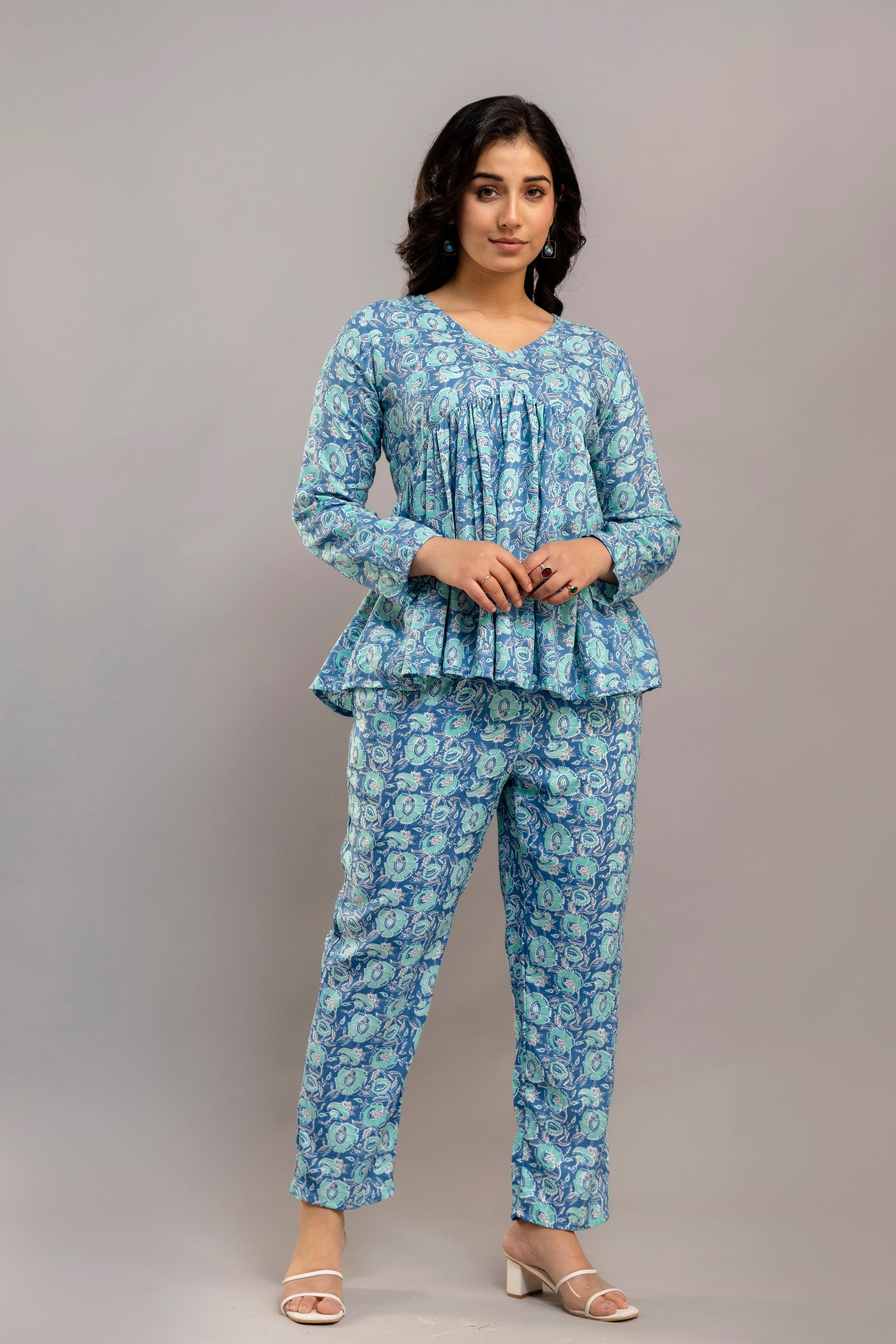 Floral Printed Co-Ord in Light Blue