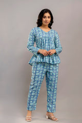 Floral Printed Co-Ord in Light Blue