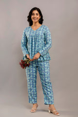 Floral Printed Co-Ord in Light Blue