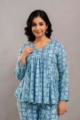 Floral Printed Co-Ord in Light Blue