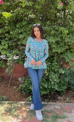 Teal Blossom Cotton Floral Top