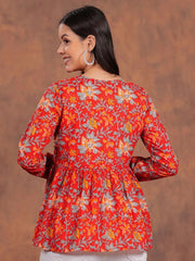 Radiant Red Floral Flare Top