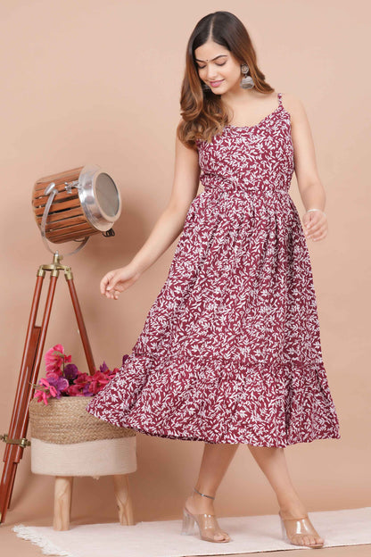 Sleeveless Long Rayon Mexi Floral Printed Dress