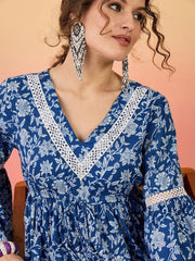 Indigo Bloom Flared Boho Top