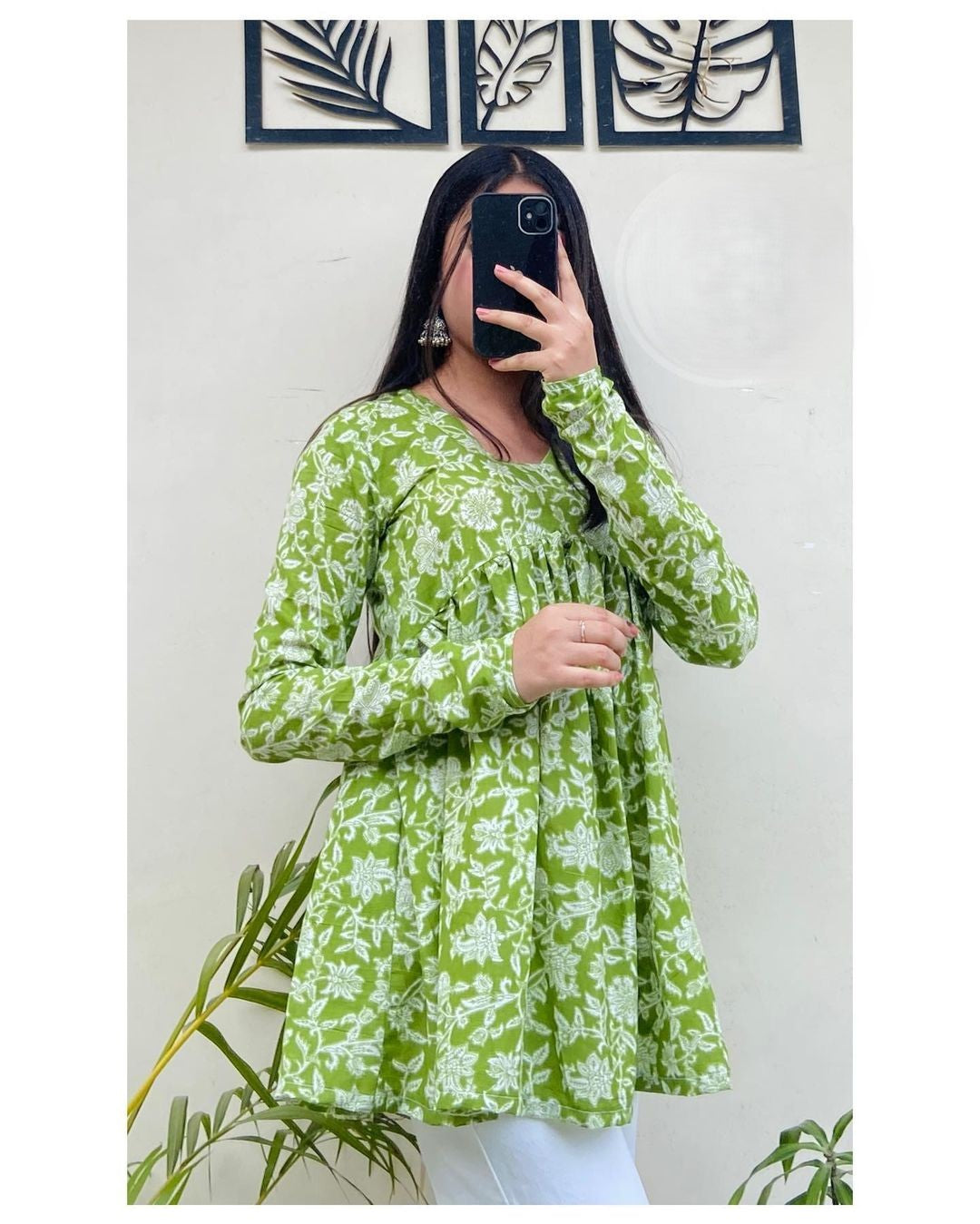 Verdant Bloom Green Floral Cotton Top