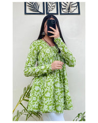 Verdant Bloom Green Floral Cotton Top