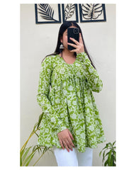 Verdant Bloom Green Floral Cotton Top