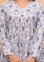 Floral Whisper White Cotton Flared Top