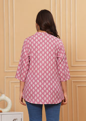 Dusty Rose Pink Hand-Block Style Cotton ToP
