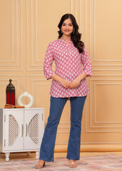 Dusty Rose Pink Hand-Block Style Cotton ToP