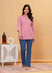 Dusty Rose Pink Hand-Block Style Cotton ToP