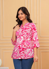 Pink & White Oversized Floral Cotton Top