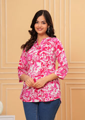 Pink & White Oversized Floral Cotton Top