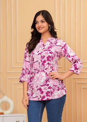 Magenta & Pink Oversized Floral Cotton Top