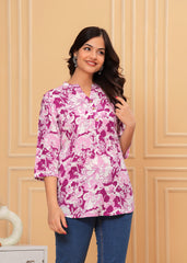 Magenta & Pink Oversized Floral Cotton Top