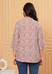 Women's Brown & White Abstract Printed Cotton Kurti Top