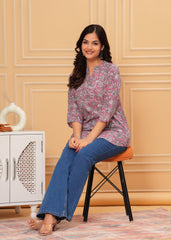 Women's Pink Floral Printed Cotton Kurti Top