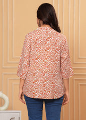Orange Abstract Printed Cotton Kurti Top