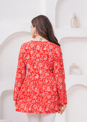 Scarlet Bloom Red Floral Cotton Top