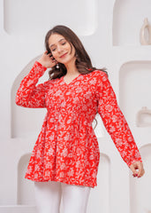 Scarlet Bloom Red Floral Cotton Top